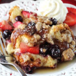 Berry French Toast Casserole on white plate