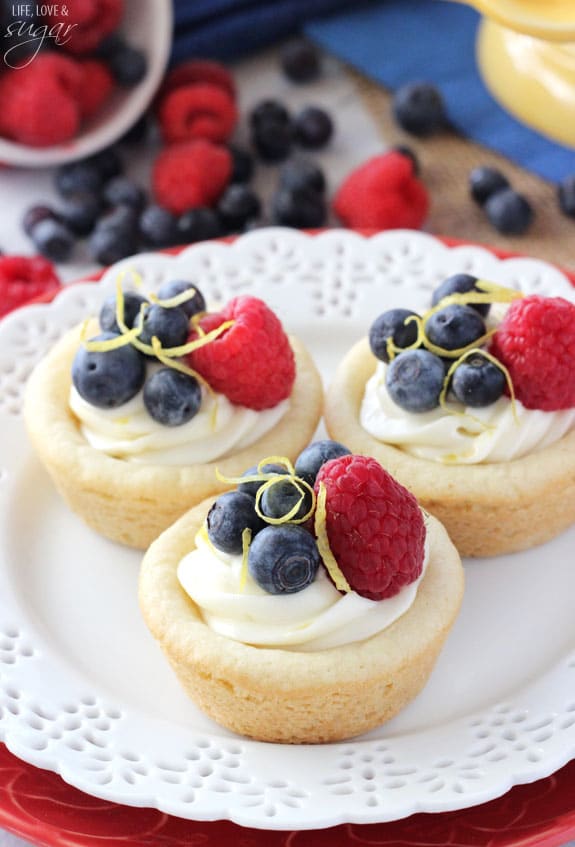 Berry Lemon Cheesecake Cookie Cups on a white plate