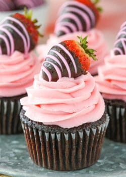close up image of Chocolate Covered Strawberry Cupcake