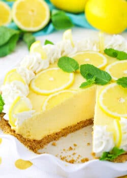 image of Lemon Mascarpone Cream Pie with slice removed