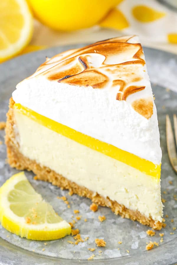 close up image of Lemon Meringue Cheesecake slice