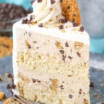 upright slice of Oatmeal Chocolate Chip Cookie Ice Cream Cake