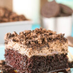 close up image of Oreo Chocolate Poke Cake