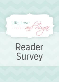 An Electronic Poster That Promotes Life Love & Sugar's Reader Survey with a Light Teal Background