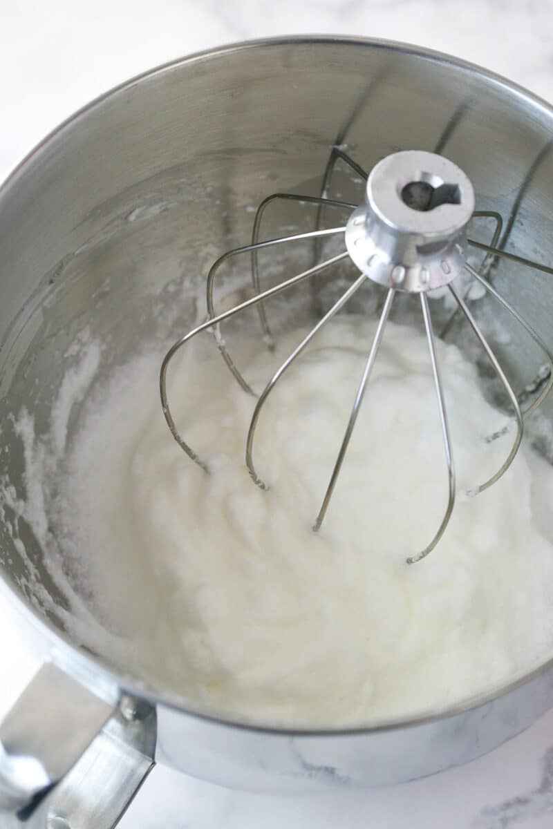 Whipping egg whites for cupcake batter.