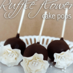 Ruffle flower cake pops on white plate